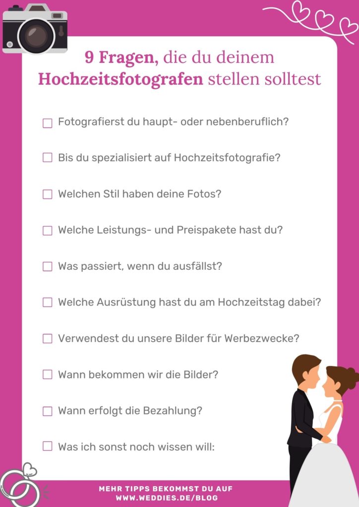 Fragen an den Hochzeitsfotografen: Checkliste mit den 9 wichtigsten Fragen