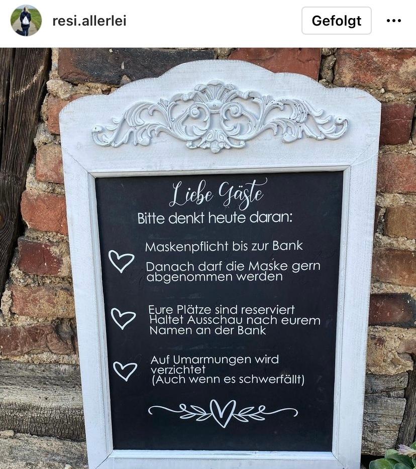 Hochzeit feiern während Corona Ideen - Schild mit Hygiene Regeln