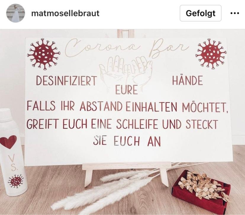 Hochzeit feiern während Corona Ideen - Schild mit Hygienehinweisen