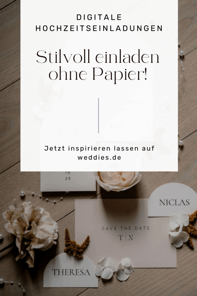 Grafik mit Hochzeitseinladung und Text zum stilvollen einladen ohne Papier