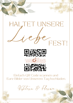 Hochzeits QR-Code Vorlage Gold-Grün